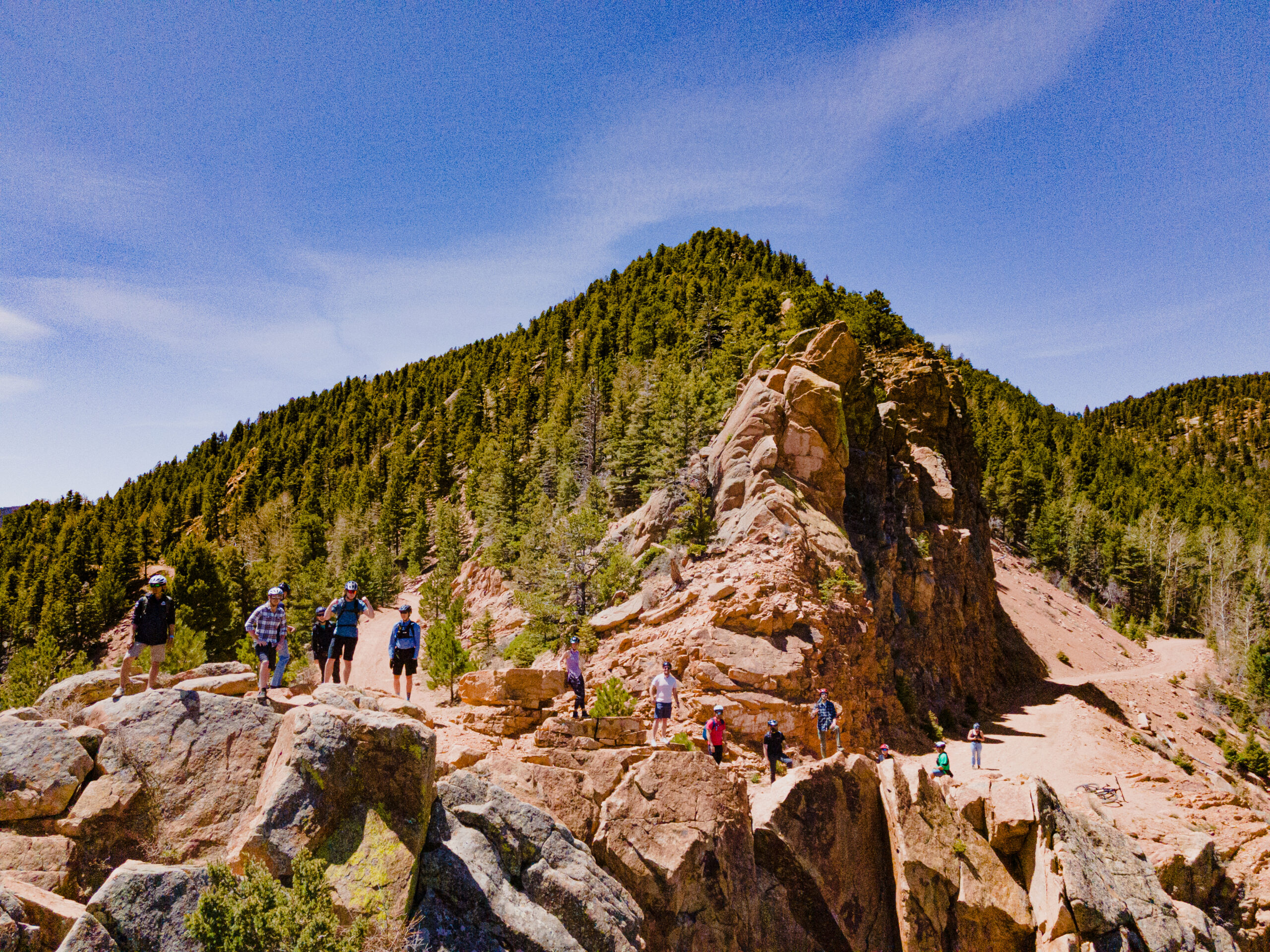 Tour group on Gold Camp Road Colorado Springs mountain bike adventure
